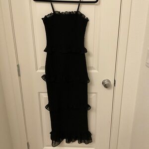 bebe Black Strapless Ruffle Dress